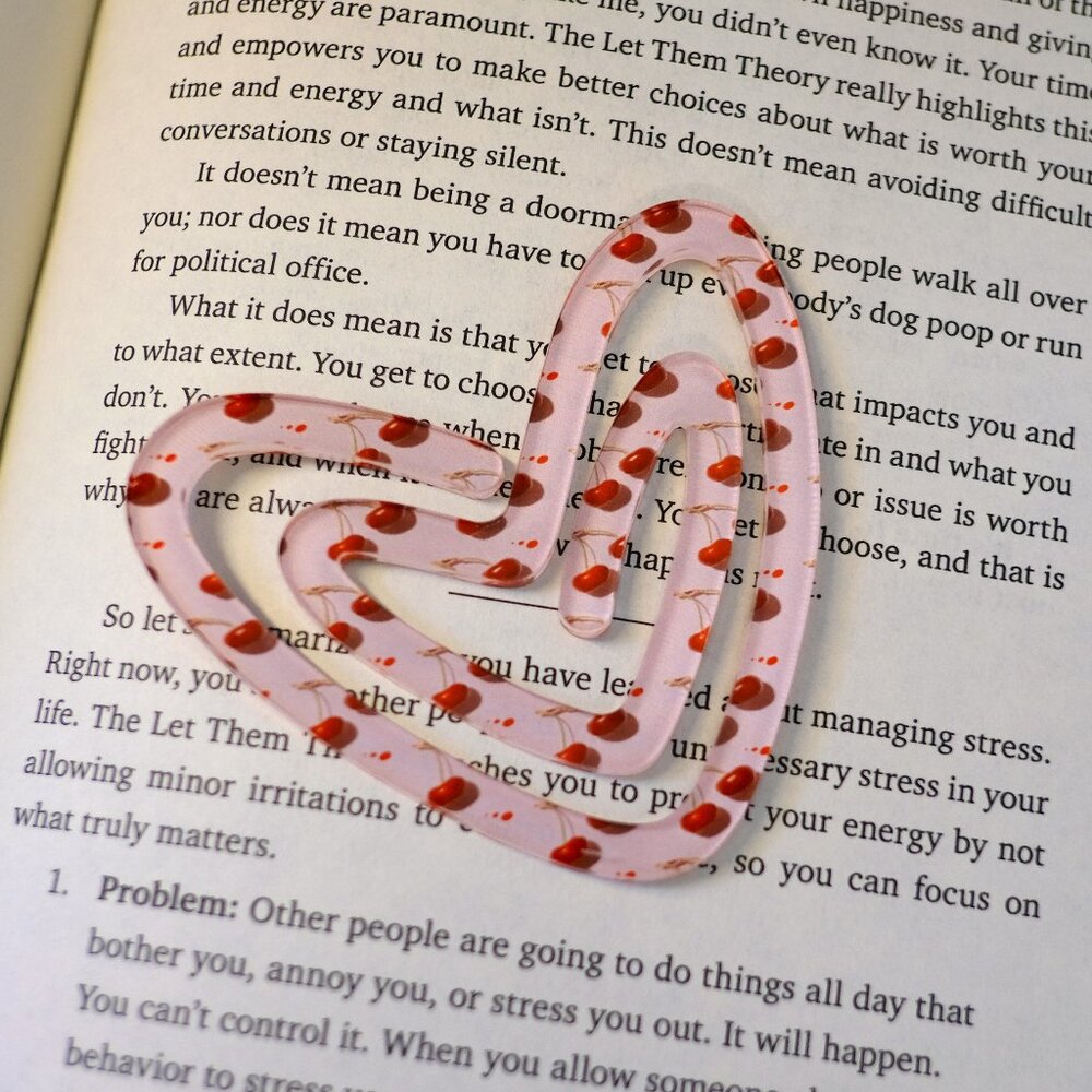 Heart Shaped Acrylic Paperclip, Handmade, trending, cherry, clip, place holder